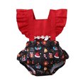 thumbnail image 1 of Kmbangi Baby Girls Christmas Romper, Cartoon Printed Splicing Frilly Jumpsuit, 1 of 7