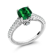 Gem Stone King 925 Sterling Silver Green Simulated Emerald and White Created Sapphire Ring for Women (0.95 Cttw, Available in Size 5, 6, 7, 8, 9)