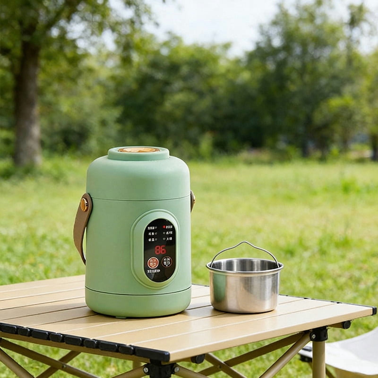 Electric Cooker Mini Rice Cooker Stainless Steel Pot 500W Portable Cooking Pot for Dorm Office Travel Noodles Soup Stew Multifunctional Cooker with Timer