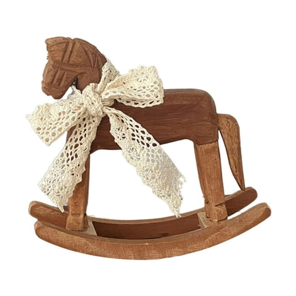 Rocking Horse Statue Figurine Vintage Carved Wood Desktop Home Decor for Bookshelf Living Room