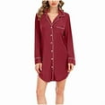 thumbnail image 5 of Sakmal Short Nightgowns Women Red Cotton Button Down Soft Sleep Dress Solid Long Sleeve Nightshirts for Women, 5 of 5