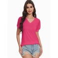 thumbnail image 3 of Womens Summer Tops V Neck T Shirts Swiss Dot Puff Sleeve Tops Loose Casual Tshirts, 3 of 6