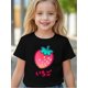 thumbnail image 1 of Adorable Strawberry & Japanese Print Cotton T-Shirt for Girls - Comfy Crew Neck, Short Sleeve Summer Top with Playful Red & Pink Design, Casual Knit Fabric, Perfect for Casual Attire, 1 of 6
