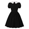 thumbnail image 2 of QLEICOM 1950's Dresses for Women Vintage, Stand Collar Lapel Contrasting Dress, V-Neck Stretch Slim High Waist Swing Dress, Audrey Hepburn Style Party Dresses Black M, 2 of 4