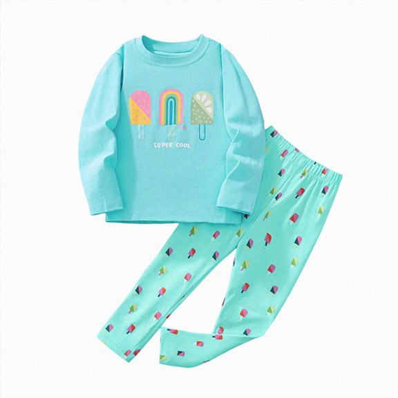 JUMEYU Girl Pajamas Set Kids Unisex Girls & Boys Soft Comfy Shirring Sleepwear Pajamas 2pcs Set 3T 4T (Green,3-4 Years)