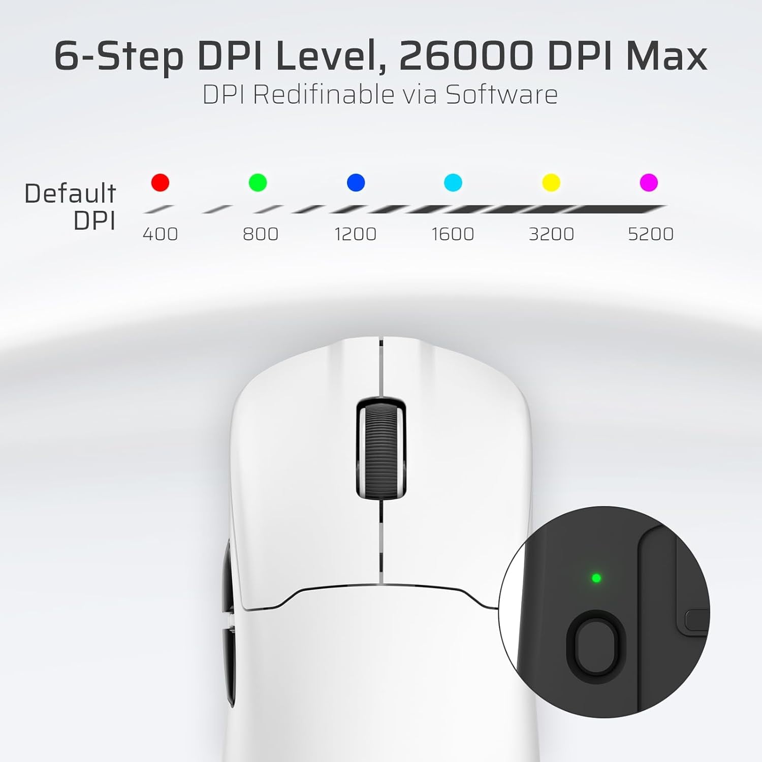 LTC GM022 Ultralight 3-Mode Wireless Gaming Mouse with RGB Charging Dock, PAW3395 26K DPI Sensor, 55G Lightweight Ergonomic Bluetooth Gaming Mouse, 5 Programmable Buttons, 80 Million Click Switch