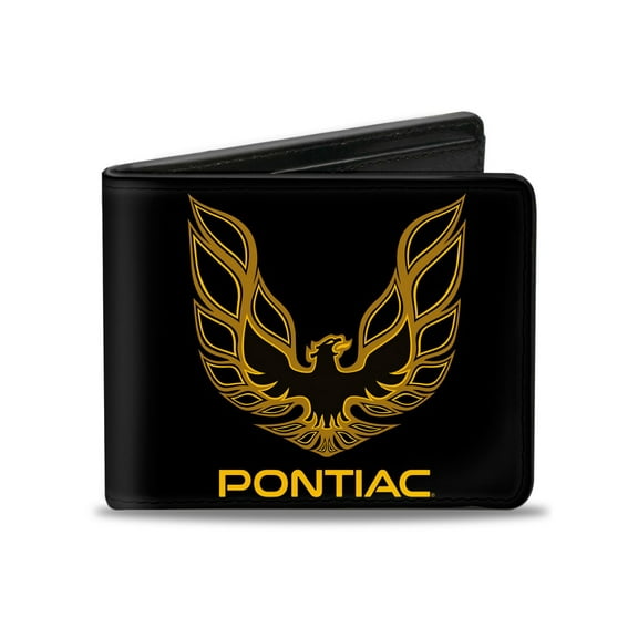 GM General Motors Wallet, Bifold, Firebird Pontiac Logo Black Golds, Vegan Leather