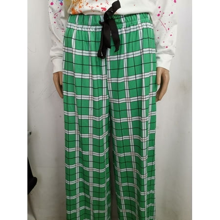 

Unisex Casual Pajama Pants Polka Dot/Plaids Printed Lounge Pants Wide Leg Cotton Nightwear