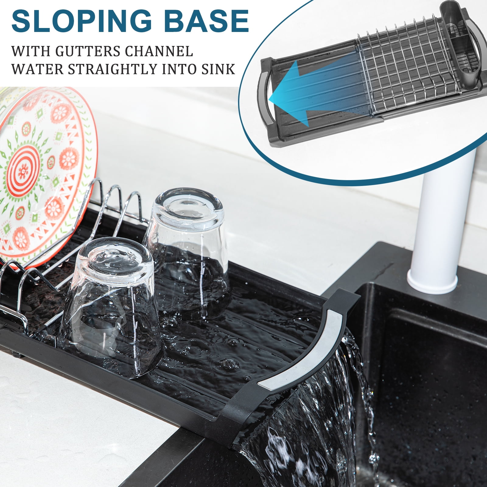 Dish Drying Rack, Extendable Dish Rack, Drying Rack Kitchen,Compact Dish Drainer,Utensil Holder, Cup Holder, Drying Rack for Kitchen Sink