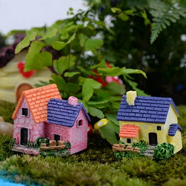 Anvazise Mini Fairy Garden Miniature Resin Thatched House Micro Dollhouse Ornament Decor One Size