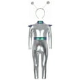 thumbnail image 5 of HCNTES Kids Space Man Alien Boys Girls Full Metallic Alien Jumpsuit Fancy Dress Up(9-10 Years,S7-White), 5 of 6