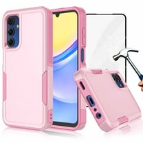 For Samsung Galaxy A15 5G Phone Case, with Tempered Glass Screen Protector, Heavy Duty Rugged Shockproof Full Body Protection Sturdy Durable Cover Cute Bumper for Galaxy A15 5G -Pink