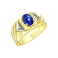 thumbnail image 4 of RYLOS Men's Rings Yellow Gold Plated Silver Rings Classic Designer Style 8X6MM Gemstone & Diamond Ring Blue Star Sapphire Birthstone Rings For Men Size 10, 4 of 8