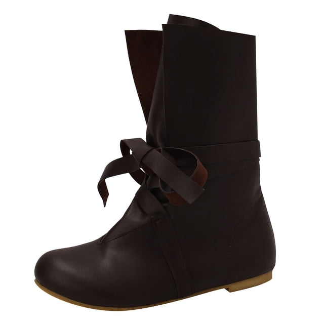 Bottes Mi-Mollet pour Hommes Rétro à Lacets Punk Confortables Décontractées en Cuir Rembourrées Plates