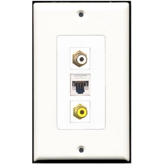 RiteAV - 1 Port RCA White 1 RCA Yellow 1 Cat5e Ethernet White Wall Plate Decorative