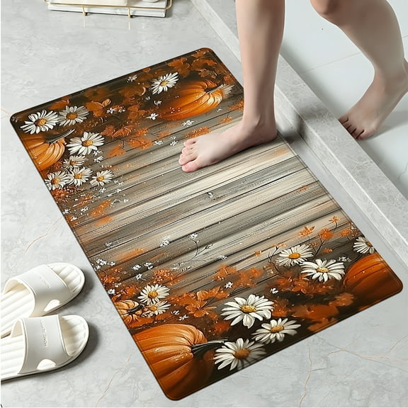 YIMEIS Kitchen rugs Washable flannel Printed Area Rug and Mats DoorMats, Door Mat,Autumn and Winter Festival Decoration-Retro patterned pumpkin15.7'' x 23.6''