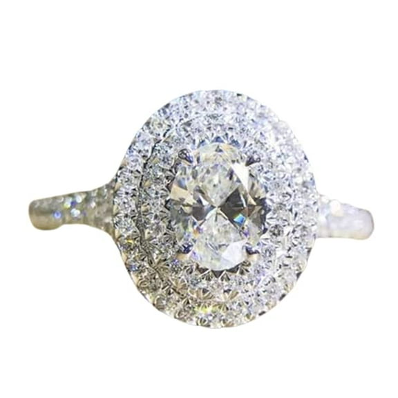 HeartsAndYou 2.4ct Oval Cut Moissanite Engagement Ring for Women 18k White Gold over Silver Double Halo