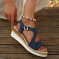 thumbnail image 4 of Pandaie Wedge Sandals for Women Dressy Platform Summer Espadrille Ankle Strap Comfortable Womens Shoes with Arch Support Blue,7, 4 of 9