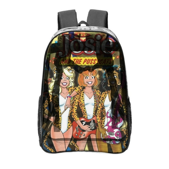 Josie and the Pussycats-theme Clear Backpack Heavy Duty Transparent Bag See Through Bookbag for Work, Sport, College, Travel12.2“X16.9"(31X43cm)
