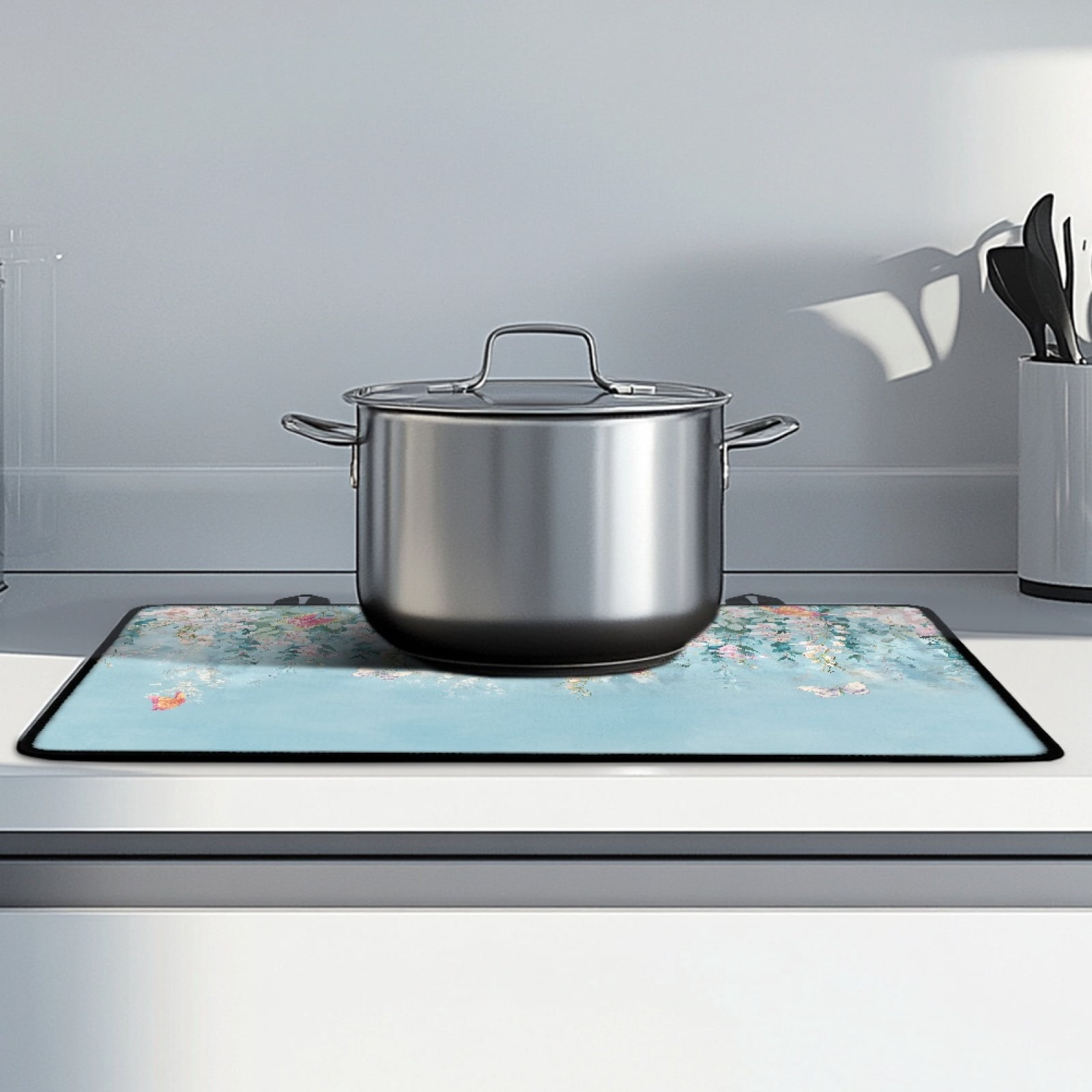 ZIATUBLE Stove Top Cover for Electric Stove Range Cover for Glass Ceramic Top Stove Flat Cooktop Protector Cover with Rubber Backing for Kitchen Decor, 29 x 21 Inch, Butterfly Flower Light Blue