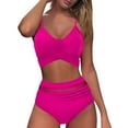 thumbnail image 3 of vigerkar Bikini Set for Women Two Piece Swimsuit Crew Neck Top Spaghetti Straps Cross Back Lace up Mid Rise Hot Pink, XL, 3 of 6