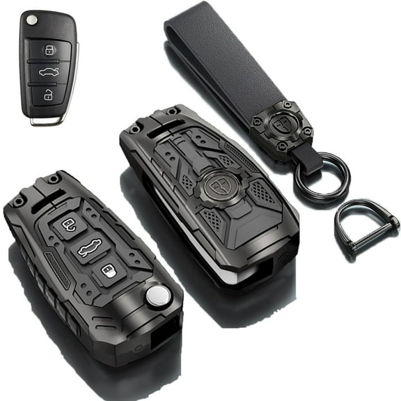 Heavy Duty Metal Key Fob Case with 360° Full Protection Shell Compatible with Audi A1 A3 A6L Q3 Q7 TT R8, Smart Key Cover Protector
