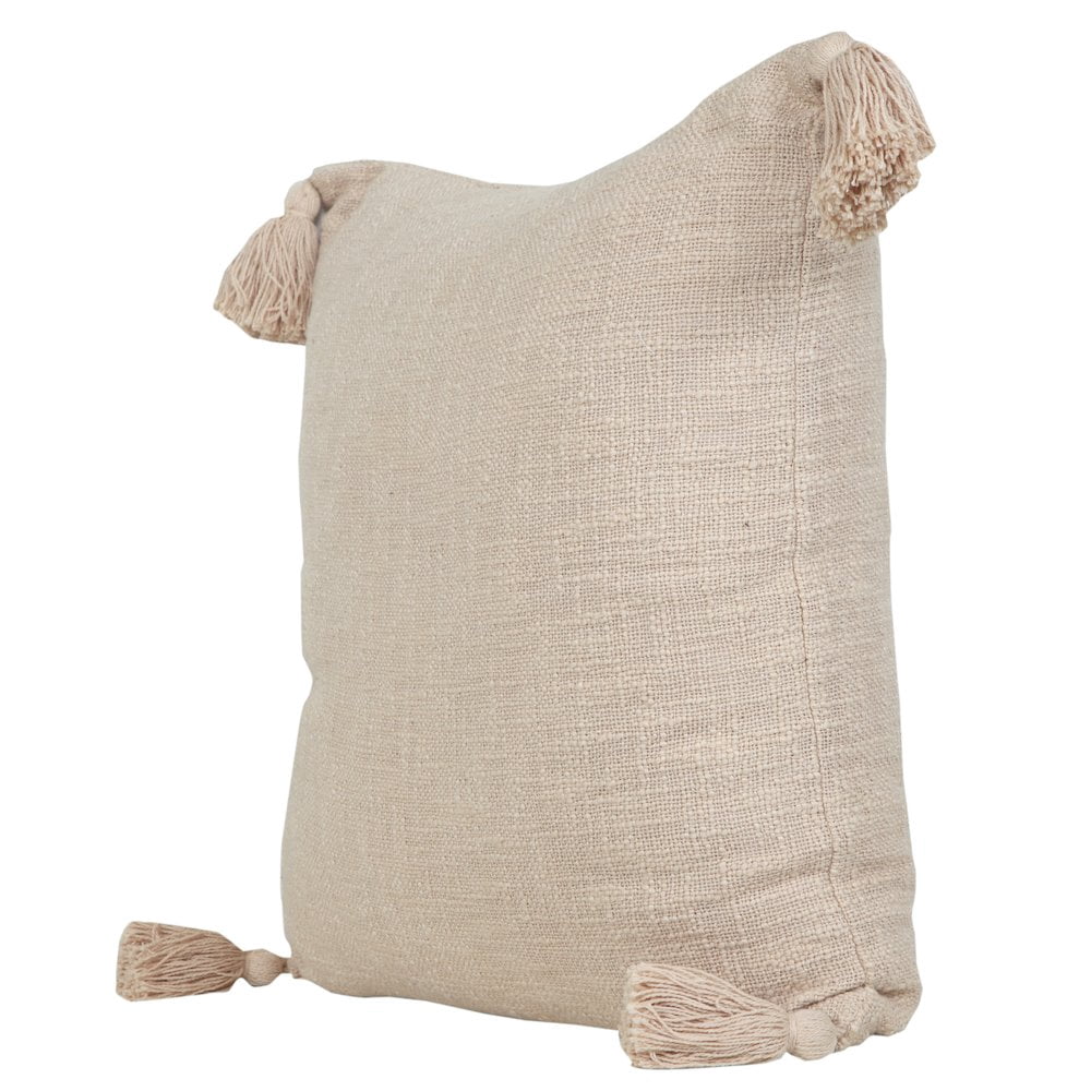 LR Home Ox Bay Hand-Woven Tan/Beige Solid All-Natural Cotton Pillow Cover