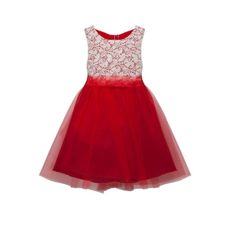 Kids Dream Girls Red Lace Tulle Plus Size Junior Bridesmaid Dress