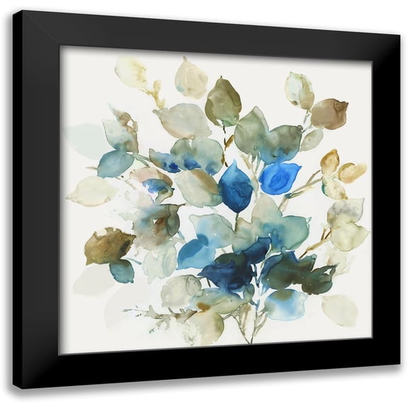 Jensen, Asia 12x12 Black Modern Framed Museum Art Print Titled - Blue Leaves II