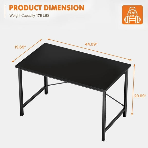 Computer Office Desk 44 Inch Small Kids Student Study Gaming Writing Work Modern Simple PC Table for Bedroom, Home - Black