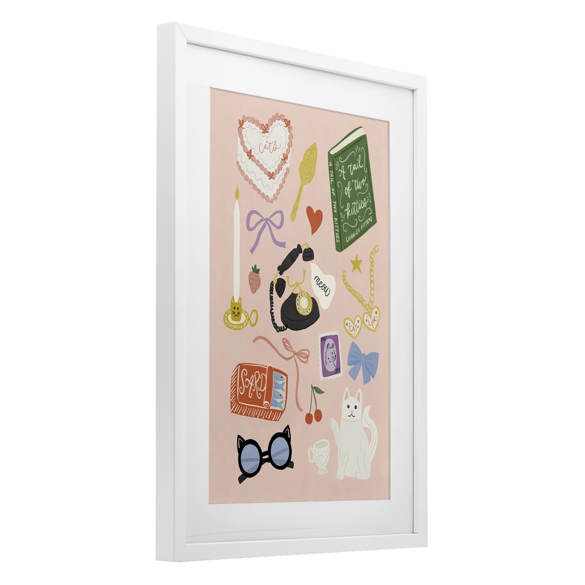 Stupell Industries Vintage Cat Lover Trinkets White Framed Print Under Glass, design by Amanda Houston