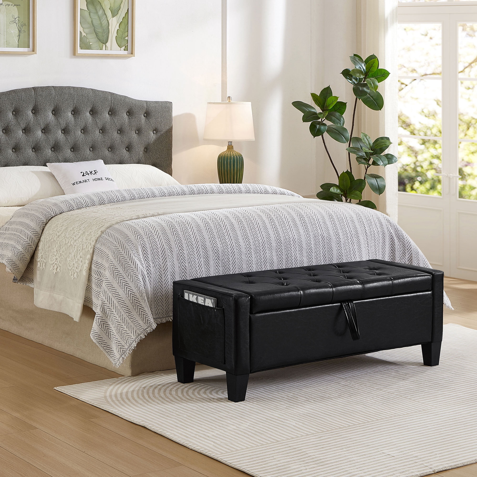 Ottoman with Storage, Storage Ottoman Bench with Safety Hinge 350 lbs Weight, Upholstered Entryway Bench with Seating