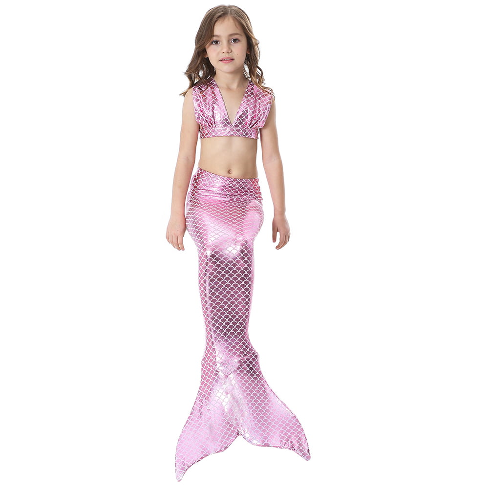 3Pcs Bathing Swimsuits Mermaid Tail Halter Top Kids Cosplay Swimwear Bikini Sets