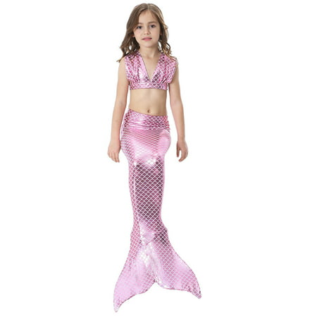 TOPINCN Girls Kids Memaid Costumes,Girls 3pcs Swimwear Top Panties Mermaid Tail Swiming Costume Monofin Flippers