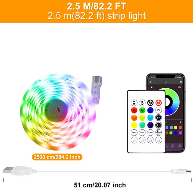 Tira De Luz Led RGB Usb Inteligente Bluetooth App Control Diy Sincronización De Música Cambio De Color Con Remoto Adecuado Para Salas De Juegos , Fiestas , Cama Interior