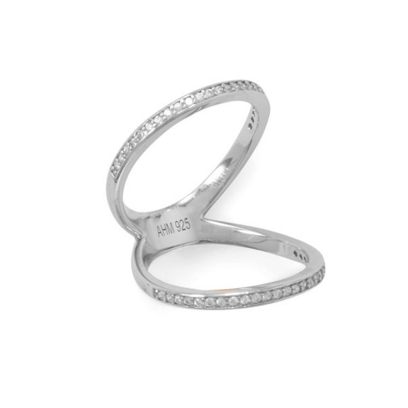 Double Band Knuckle Ring Rhodium on Sterling Silver with Cubic Zirconia