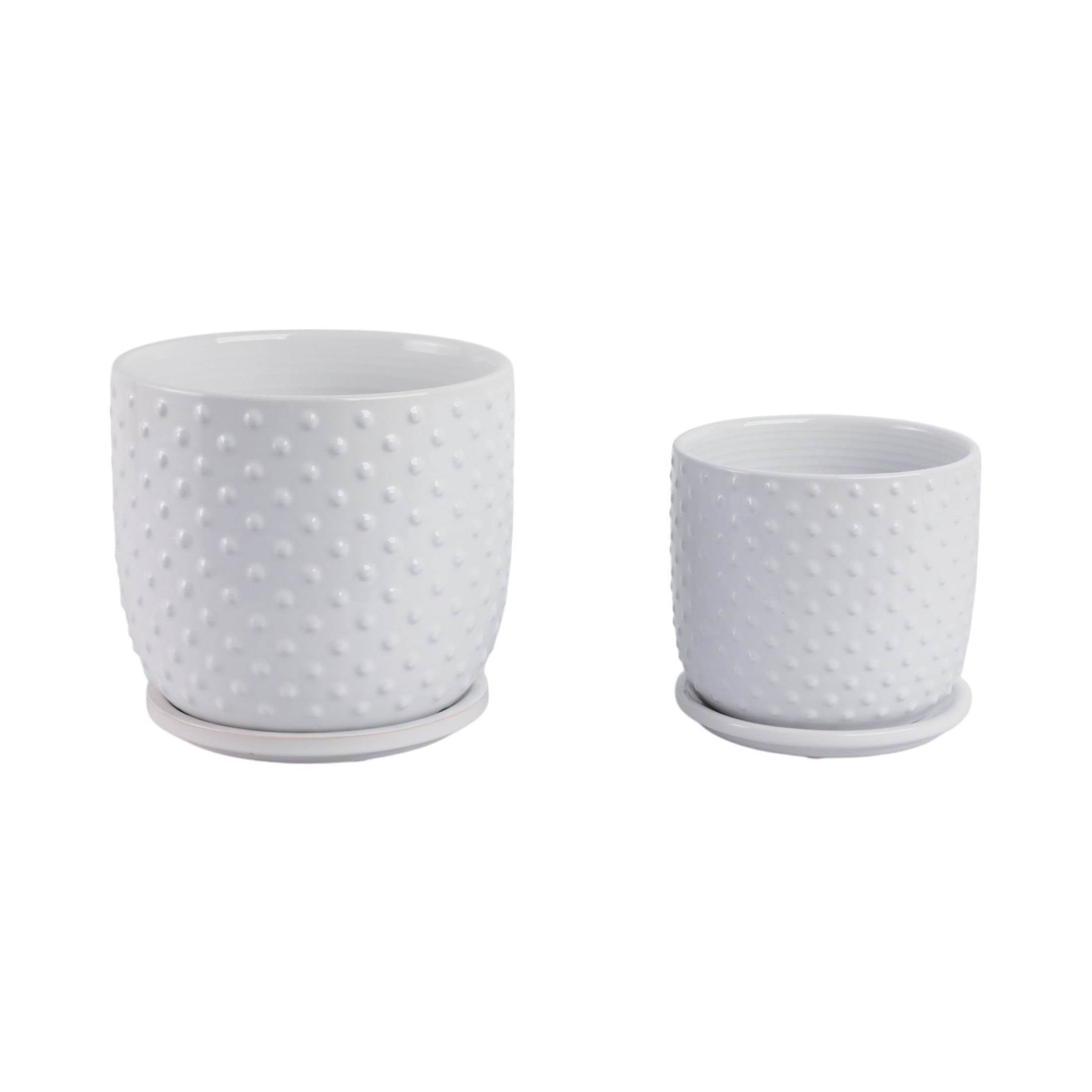 Decorative Ceramic Flower Pots Planters with Saucer - Stylish Modern Indoor and Outdoor Plant Pots for Home Decor - Pots for Plants for Living Room, Patio Plant Stand - Set of 2, 8", 6", White
