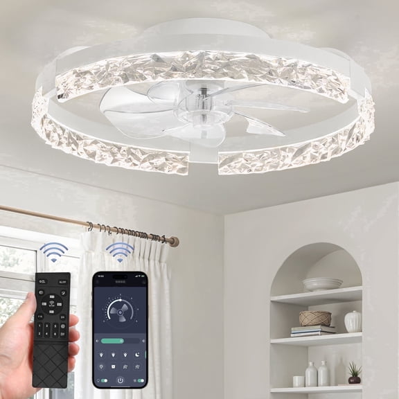 Zardon 20" Low Profile Ceiling Fan with Light, Remote & Smart App Control, Flush Mount 6 Quiet Speeds, Reversible DC Motor for Bedroom, Living Room