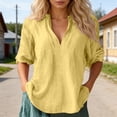 thumbnail image 6 of Cnbwig Womens Shirts Linen Blend V Neck Tee Shirt Casual Long Sleeve Solid Color Tops Blouse with Collar Breathable for Everyday Wear, 6 of 6