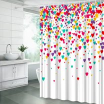 Heart Shower Curtain Valentine''s Day Falling Red Heart Colorful Romantic Sweet Couple Fabric Bathroom Decor Curtain with Hooks,Red Yelow Teal