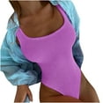 thumbnail image 2 of Fartey Womens One Piece Swimsuit Fashion Elegant Ribbed Bathing Suit Slimming Tummy Control Swimsuits Trendy 2025 Solid Color Beach Swimwear Purple S-2XL, 2 of 6