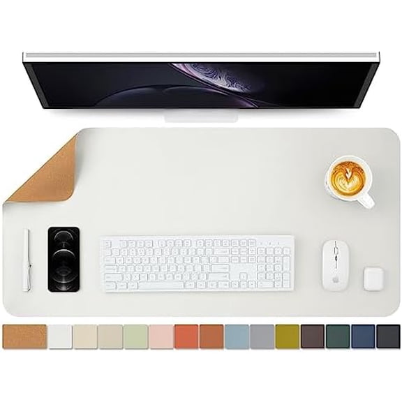 Cork Desk Mat - Dual-Sided Desk Pad for Office and Home - Desk Organization and Accessories - Ideal for Large Mouse Pad and Desk Mats on Top of Desks(White,90cmx 43cm)