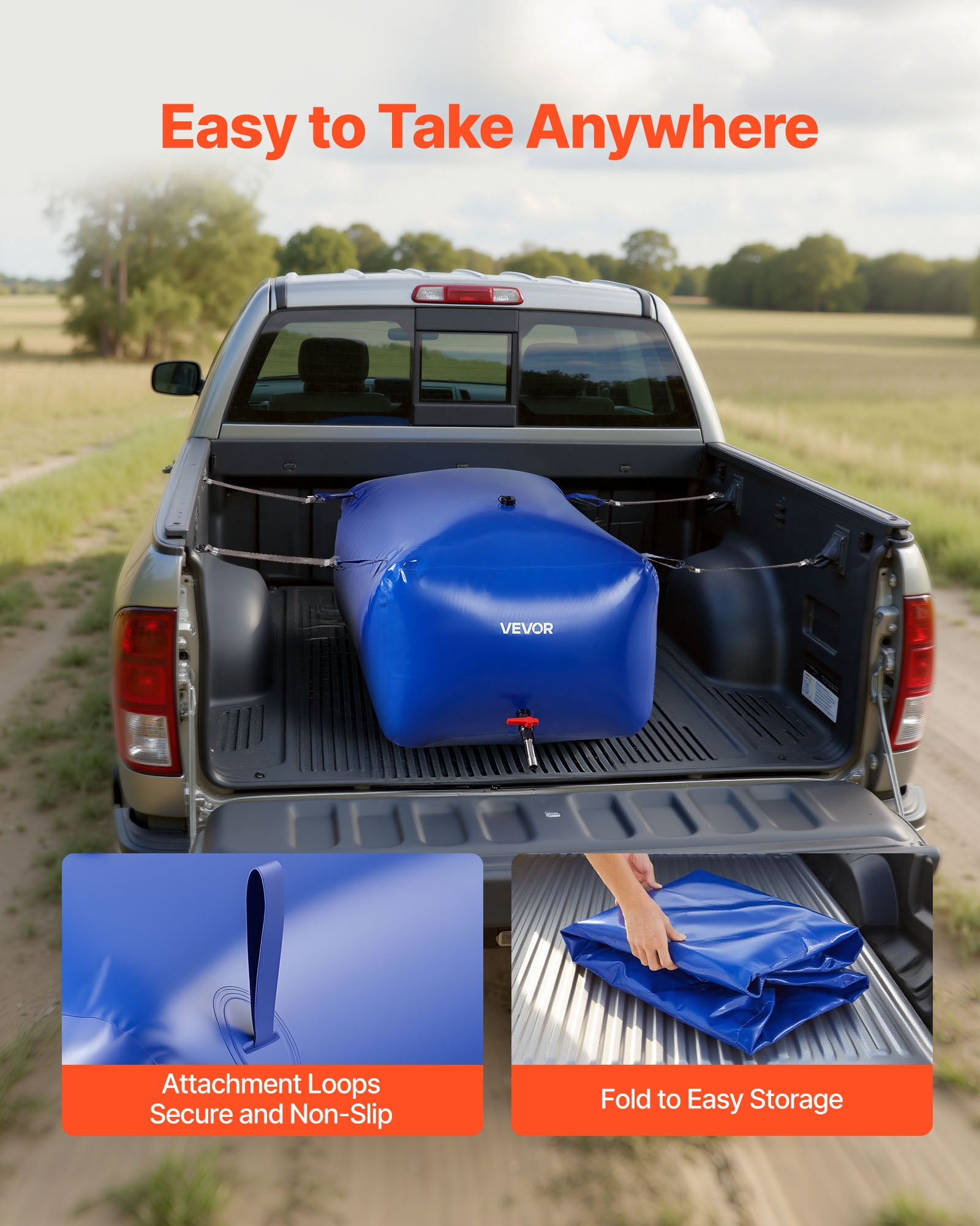 VEVOR Water Storage Bladder 105.7 Gallon Large Capacity Water Bag,Portable & Collapsible Soft Waters Container, Leakproof & Tear-Resistant PVC Emergency Waters Storage Tank for RV Truck & Outdoor Use