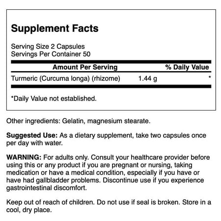 Swanson Turmeric Root Capsules, 720 mg, 100 Count