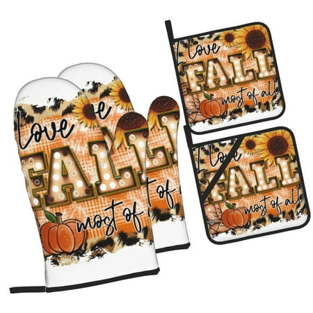 

Zeuib I Love Fall Most Of All Oven Mitts and Potholders BBQ Gloves Kitchen Oven Glove High Heat Resistant 500 Degree Extra Long Oven Mitts and Potholder with Non-Slip Silicone Surface for Cooking