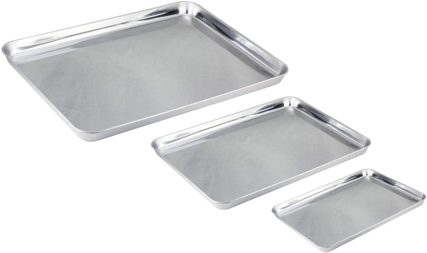 3 Sizes Stainless Steel Cookie Sheet Pan&Rack Set Baking Oven Tray Toaster Roast 