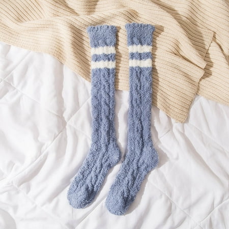 

Pxiakgy fall clothes for women 2022 Women Fuzzy Socks Winter Coral Socks Middle Cute Home Solid Calf Socks Dark blue + One size