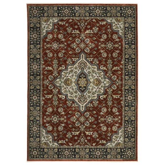 Oriental Weavers Aberdeen Area Rug - 4151R - 3'3" x 5' - in Red/ Blue - Vintage Inspired, Stain Resistant, Family and Pet Friendly , Entrway, Bedroom Rug