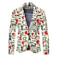 thumbnail image 4 of ZHOUCHANKIDS Men's Valentine's Day Printed Suit Set Two Piece Formal Attire with Rose Design Jacket and Trousers Beige S, 4 of 6