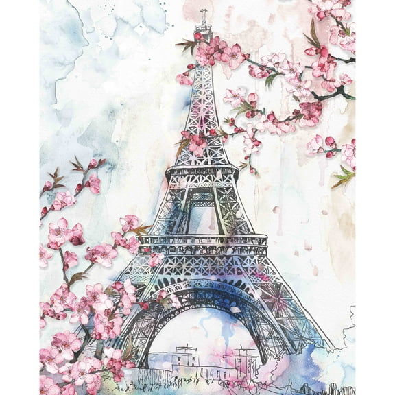 Prinz Cherry Blossoms in Paris 15.5" x 19.5" Floral Canvas Art Print, Wall Decor for Bedroom, Living Room